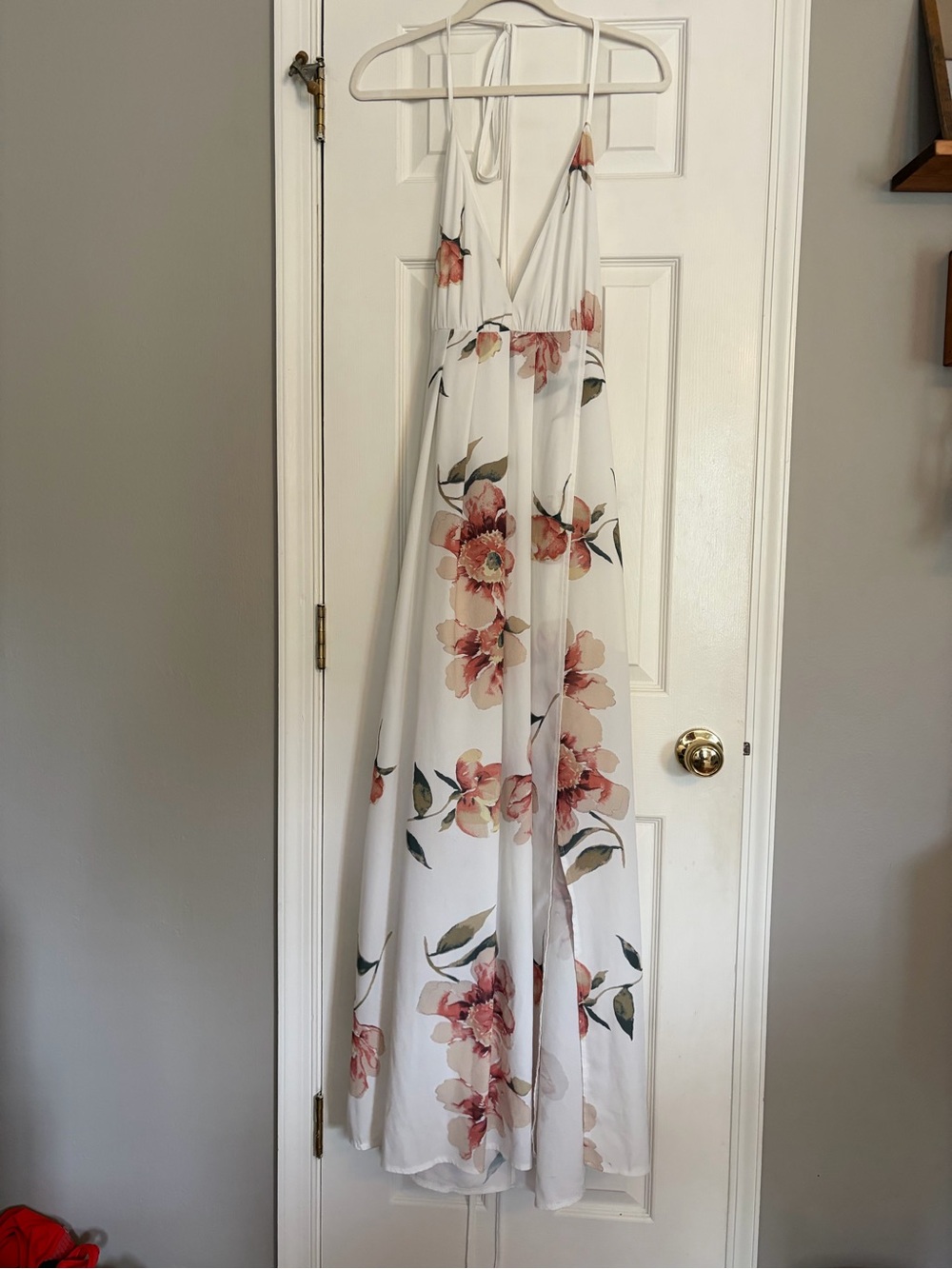 Showpo White Watercolor Floral Halter Neck Slit Backless Maxi Dress